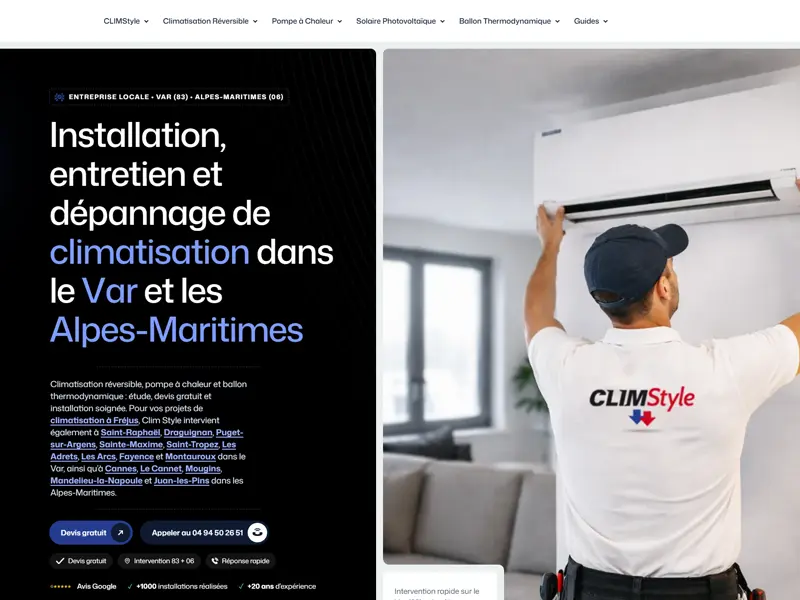 Aperçu du site et du dashboard CRM Climstyle