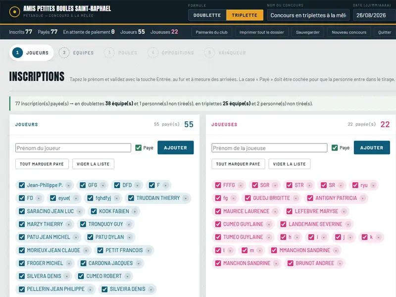 Aperçu de l'application web Tirage-Melee